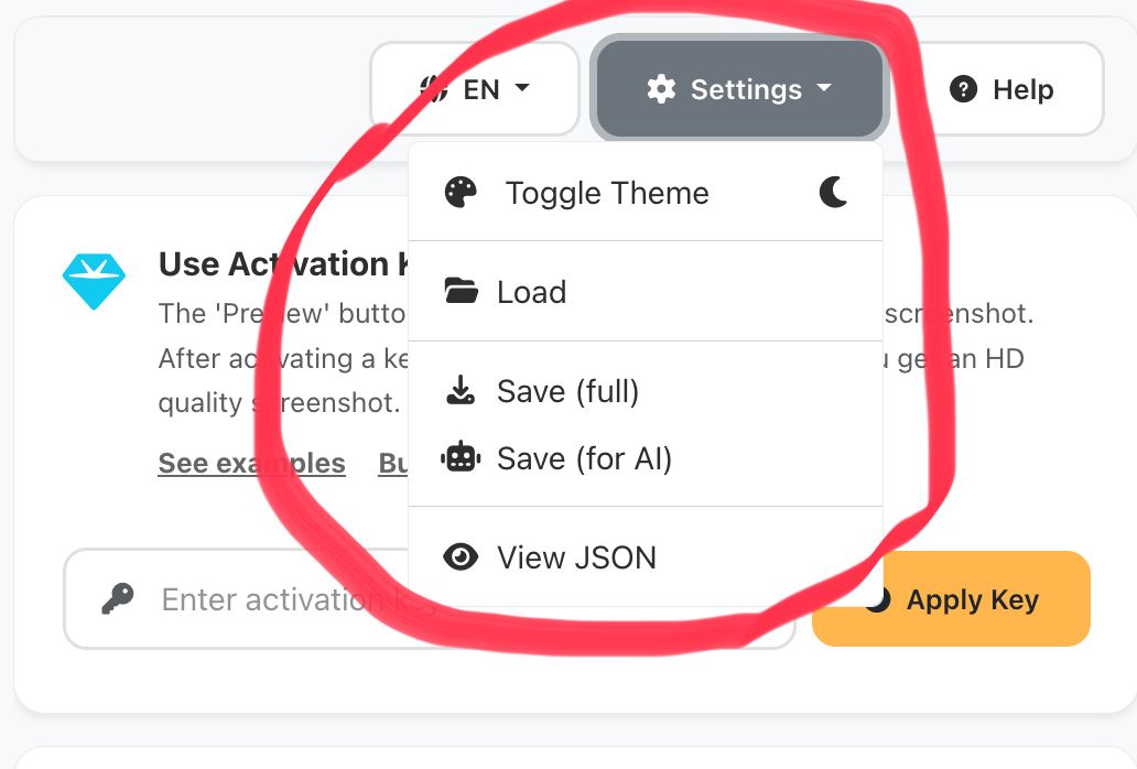 Интерфейс импорта и экспорта JSON