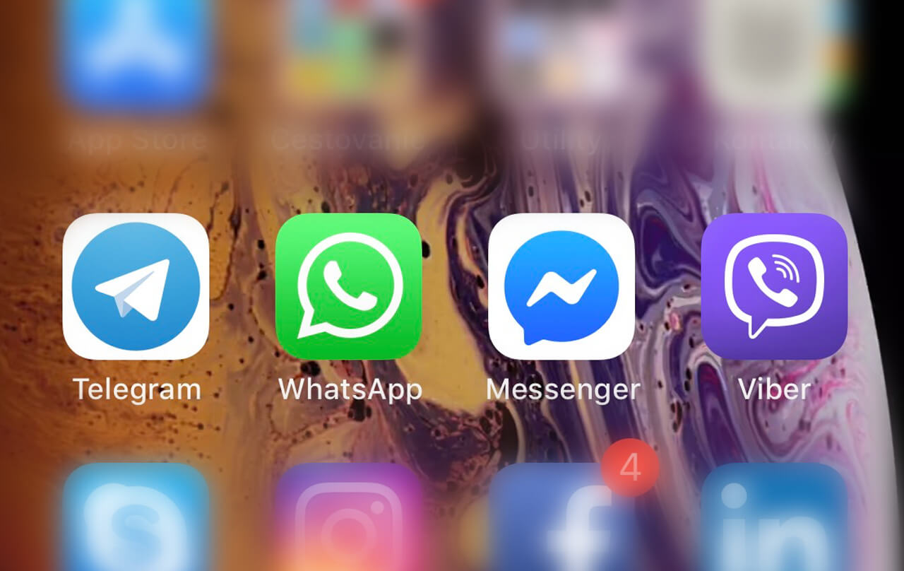 Логотипы популярных мессенджеров: WhatsApp, Telegram, Instagram, VK